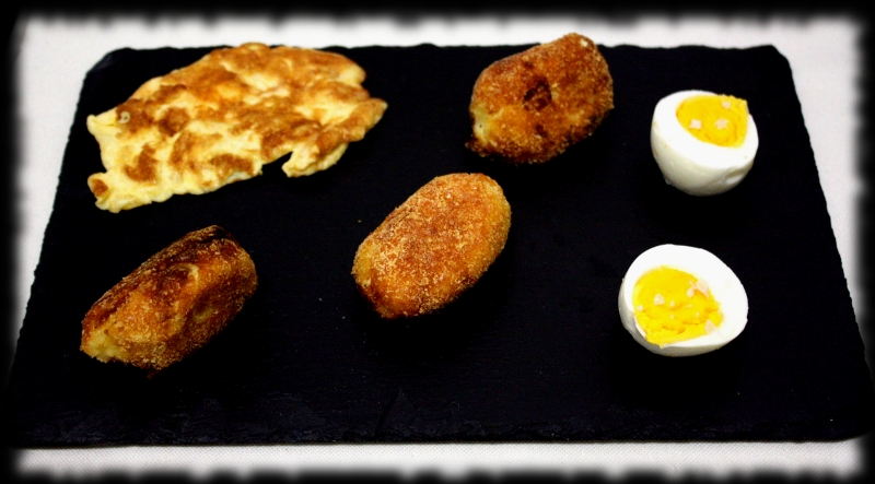 Croquetas de huevo, huevo cocido y tortilla